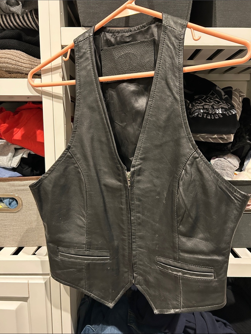Women’s Black Leather Zip Front Vest hand crafted Cody Custom Leather